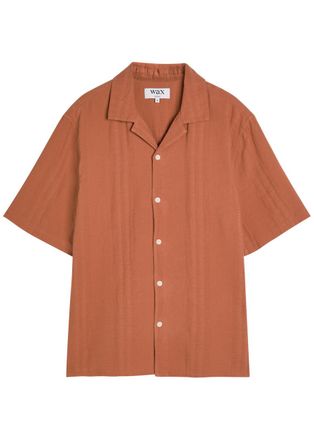 Wax London Didcot Seersucker Shirt - Orange - XL