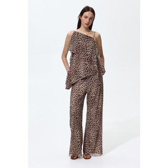 H&M Mesh Pull-on Trousers in Light Beige/leopard Print at Nordstrom, Size X-Small