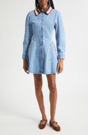 Stine Goya Collared Long Sleeve Denim Minidress in Denim Blue at Nordstrom, Size X-Small