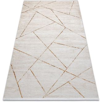RugsX Rugsx - Alfombra moderna duke 51557 crema / dorado - Geométrico, estructurada, muy suave, flecos beige 120x170 cm