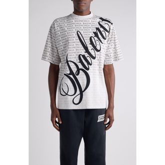 Balenciaga Medium Fit Big B Cursive Logo Graphic T-Shirt in Dirty White/Black at Nordstrom, Size X-Large
