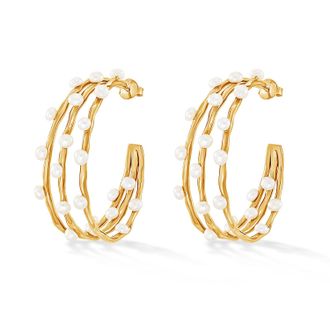 Dower & Hall Large Triple Row Waterfall Pearl Hoops