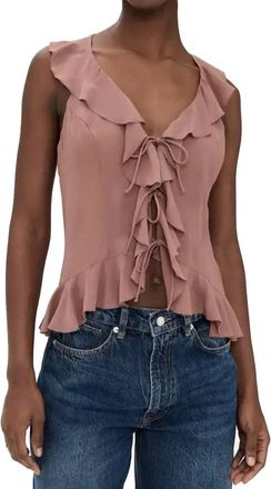 Reformation Paulette Ruffle Tie Front Tank In Mink