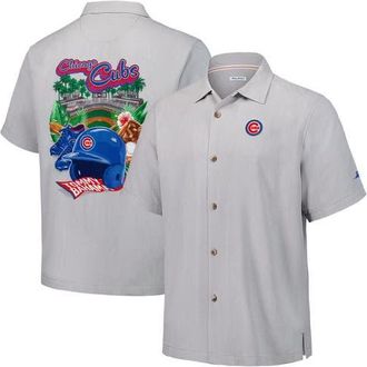 Tommy Bahama Mens Tommy Bahama Gray Chicago Cubs Hit and Run Silk Camp Button-Up Shirt at Nordstrom, Size Xxx-Large