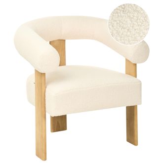 Beliani Sill&oacute;n Retro Sal&oacute;n Tapizado De Boucl&eacute; Patas De Madera Blanco Crema Y Marr&oacute;n Claro Ilbro