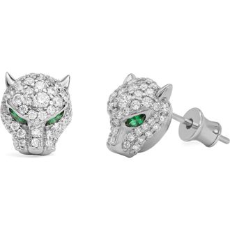 Melinda Maria Jaguar Pav&eacute; Stud Earrings in Silver-White at Nordstrom