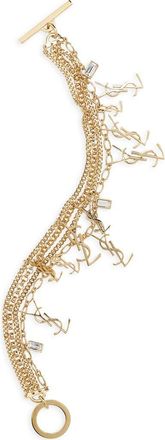 Saint Laurent Crystal & YSL Charm Bracelet in Dore/Crystal at Nordstrom, Size Large