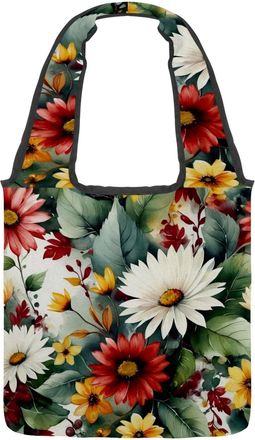 Generic Floral with Leaves Reversible Canvas Shoulder Tote - Double-Sided Print, 12oz Cotton, 27cm Drop, Fold-Flat Bag for Travel, Shopping, Street Outings