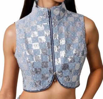 Amylynn Paloma Denim Crop Vest In Blue