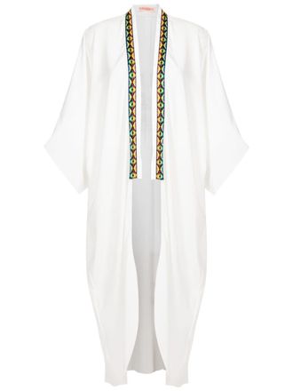 OLYMPIAH contrast-trim midi kimono - White