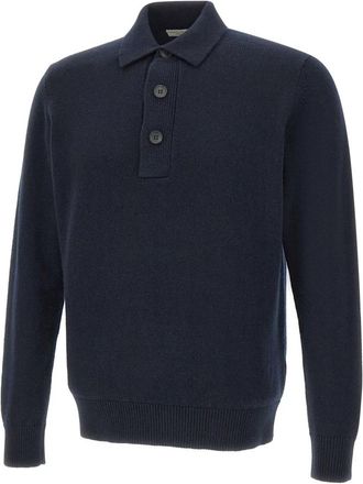 FILIPPO DE LAURENTIIS Wollen poloshirt met kasjmier - Heren - Ronde hals truien - Blauw - XL - Wol - Truien & Vesten