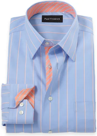 Paul Fredrick Slim Fit Travel Cotton Blend Stripe Dress Shirt With Contrast Trim