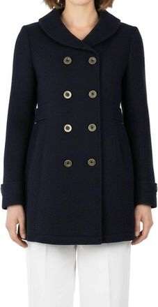 Tulle Double Breasted Coat With Shawl Collar In Navy Blue
