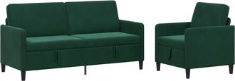 vidaXL Juego De Sof&aacute;s Con Almacenamiento 2 Uds. Verde Oscuro Poli&eacute;ster Vidaxl