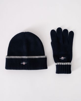 GANT Mens Beanie & Gloves Set in Dark Green Cotton - One Size