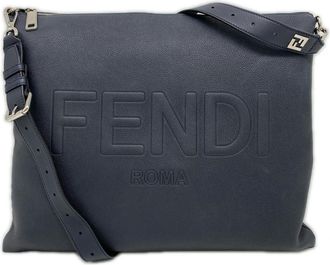 Fendi Brown Navy Leather Shoulder Bag (Pre-Owned)