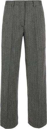 Forte_Forte Cargobroek met Chevron Details - Dames - Wijde Broeken - Grijs - M - Broeken