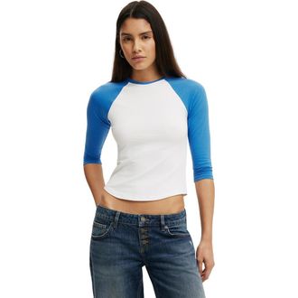 Cotton On Womens 90S Baby Raglan 3/4 Tee in White Cobalt at Nordstrom, Size Xx-Small