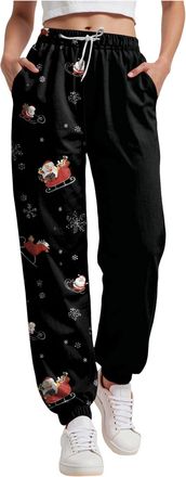 Generic Christmas Sweatpants Christmas Joggers for Women UK High Waist Baggy Trousers Funny Snowman Print Holiday Sweatpants Oversized Xmas Drawstring Jogger 