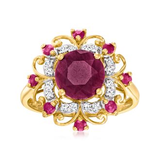 Ross-Simons Ruby and. Diamond Frame Ring in 14kt Yellow Gold