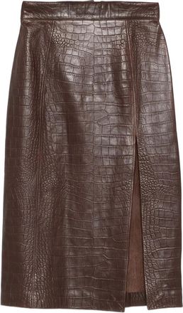 Amiri Crocodile-effect Leather Midi Skirt