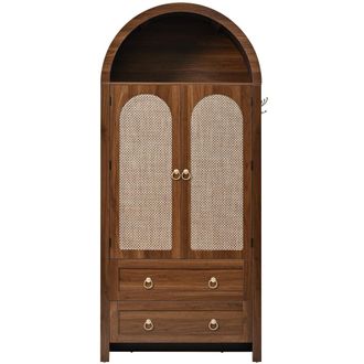 Urban Meuble Armario vintage efecto nogal en rat&aacute;n arqueado con 2 cajones