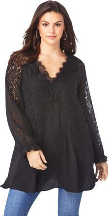 Roaman's Lace & Georgette Swing Tunic in Black at Nordstrom, Size 32