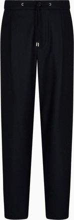 Giorgio Armani Relaxed Fit Black Cashmere Stretch Pants with Drawstring Waist