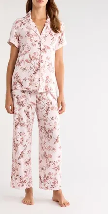 Nordstrom Moonlight Eco Crop Pajamas in Pink- Brown Botanist Floral at Nordstrom, Size X-Small