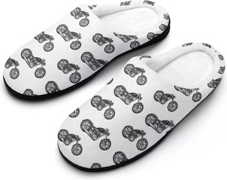Generic Motorcycle Pattern Mens Slippers Memory Foam Winter Warm Sandals Slip On House Shoes Size 7-14