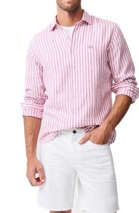 Rodd & Gunn Seadown Original Fit Stripe Linen Button-Up Shirt in Rosewater at Nordstrom, Size Xxx-Large