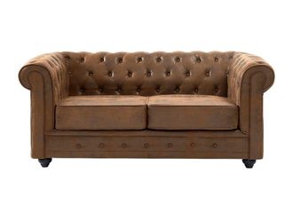VENTE-UNIQUE.COM Sof&aacute; fijo microfibra 2 plazas marr&oacute;n 165x88cm