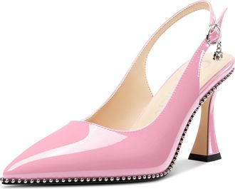 Castamere Womens Slingback Kitten Heel Close Pointed Toe Pumps Court Shoe Chunky Wedding Party Dress Shoes 9 CM Heels Pink 6.5 UK