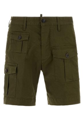 Dsquared2 Olive Green Stretch Cotton Sexy Cargo Bermuda Shorts