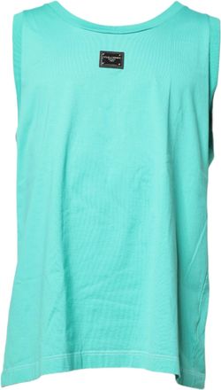 Dolce & Gabbana Green Sleeveless Logo Round Neck Mens T-shirt