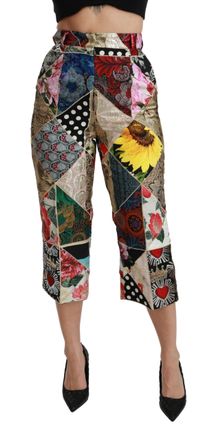Dolce & Gabbana Womens Silk Multicolor Print High Waist Cropped Pants Viscose Polyamide