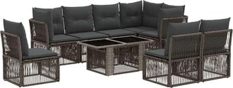 vidaXL Conjunto De Sof&aacute;s De Jard&iacute;n 9 Uds. Gris Rat&aacute;n Sint&eacute;tico Vidaxl