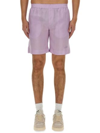 Msgm Regular Fit Cupro Shorts With Logo Detail