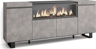 Skraut Home Skraut Home - Aparadores Para Sal&oacute;n, Gran Capacidad De Almacenaje, 210, 4 Puertas, Chimenea El&eacute;ctrica Xxl, Dise&ntilde;o Industrial, Estilo Moderno, Gris Cem