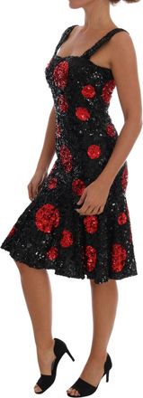 Dolce & Gabbana Black Red Polka Sequined Shift Womens Dress