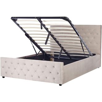 Beliani LLetto matrimoniale imbottito in velluto tortora con contenitore 140 x 200 cm Amiens
