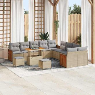 vidaXL Conjunto De Sof&aacute; De Jard&iacute;n Con Coj&iacute;n 13 Pcs Beige Y Gris Claro Vidaxl
