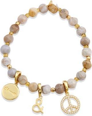 Savvy Cie Jewels Beaded Stretch Pendant Bracelet in Gold/tanzanite at Nordstrom Rack