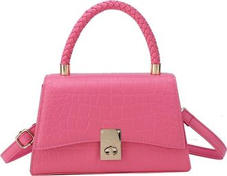 Generic Women Crocodile Pattern Crossbody Bag Fashion Satchel Top Handle Flap Purse Handbag Leather Tote Shoulder Bags (Pink)
