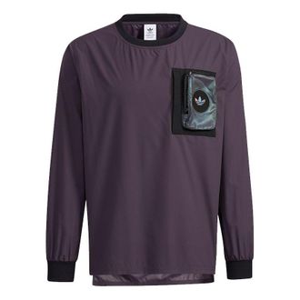adidas originals Prem Wvn Ls Tee Chest Zipper Pocket Pullover Round Neck Long Sleeves Purple H58049