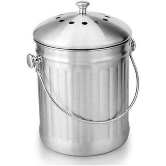OEM Cubo De Compost De Acero Inoxidable De 5 Litros - Filtro De Carb&oacute;n Activado De Doble Capa - Tapa Abovedada - Asa De Transporte Suave