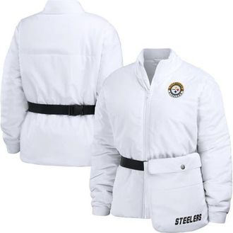 WEAR by Erin Andrews Womens WEAR by Erin Andrews White Pittsburgh Steelers Packaway Full-Zip Puffer Jacket at Nordstrom, Size X-Large