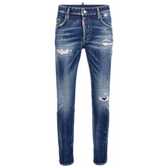 Dsquared2 Mens Super Twinky Jean Reinforced Worn Denim Wash Blue Jeans Cotton - Size 30 (Waist)