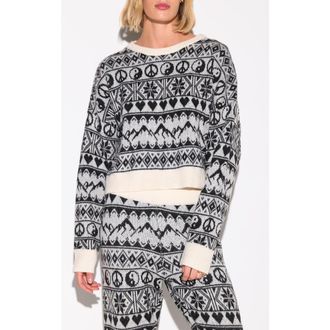 Spiritual Gangster Fair Isle Diamond Crewneck Sweater in Winter White at Nordstrom, Size X-Large