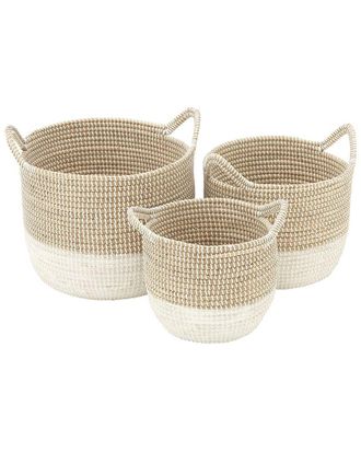 CosmoLiving by Cosmopolitan Cosmoliving By Cosmopolitan Set Of 3 Seagrass Handmade Two Toned Storage Basket With Handles